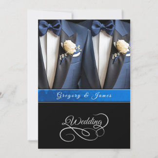 Bröllop Blue Tuxedos Vit ros Inbjudningar