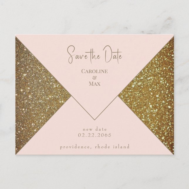 Bröllop Blush & Guld Glamour Spara Datum Vykort (Framsida)