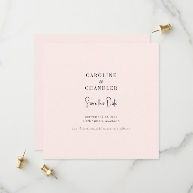 Bröllop Blush Square Save the Date Spara Datumet (Fram/Back In Situ)