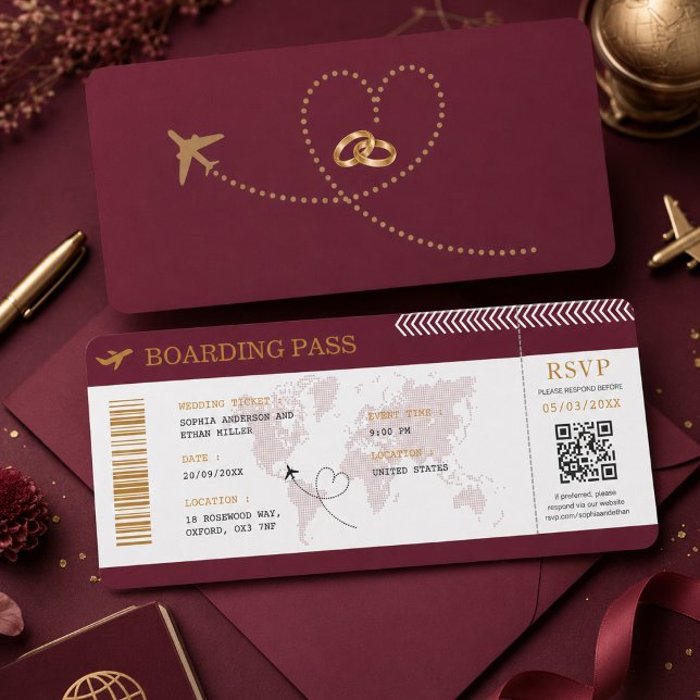Bröllop Boarding Pass Flygbiljett Destination Inbjudningar (Skapare uppladdad)