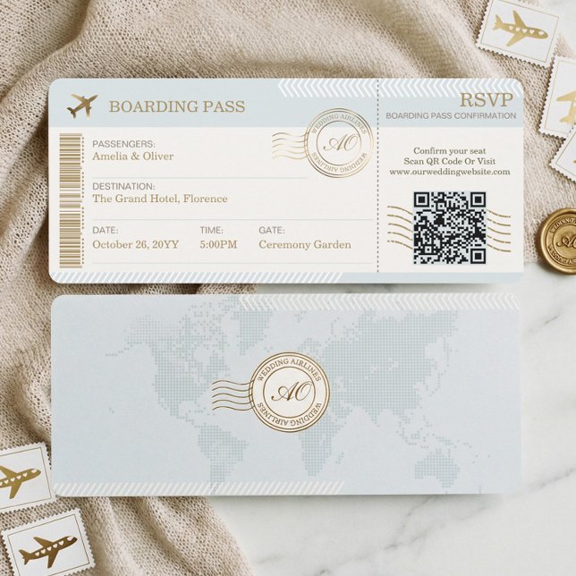 Bröllop Boarding Pass Flygbiljett Inbjudningar (Destination Boarding Pass Ticket Photo Wedding Invitation)
