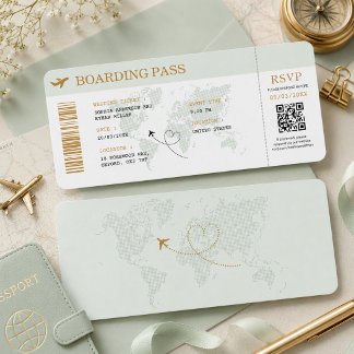 Bröllop Boarding Pass Flygplansbiljett Destination Inbjudningar