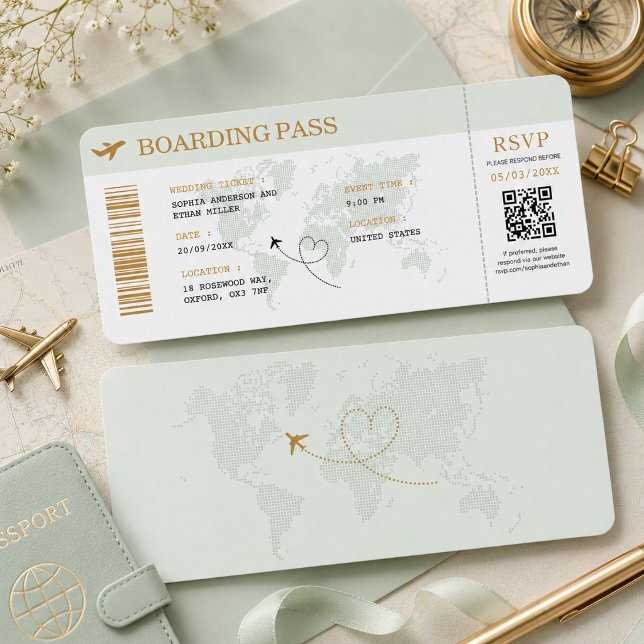 Bröllop Boarding Pass Flygplansbiljett Destination Inbjudningar (Skapare uppladdad)