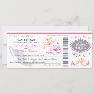 Bröllop-boardingpass till Mexiko Spara Datumet