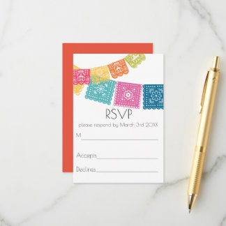 Bröllop Boda Wedding Papel Picado RSVP Tilläggskort
