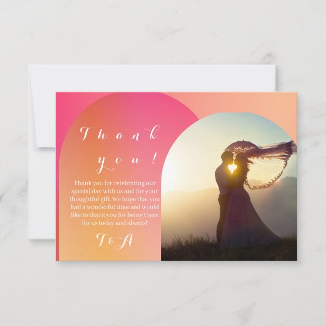 Bröllop Boho Arch Photo Sunset Ombre Tack Kort (Framsida)
