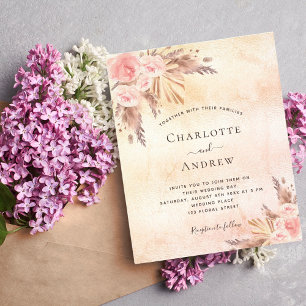 Bröllop boho pampas gräs rose gold budget flygblad