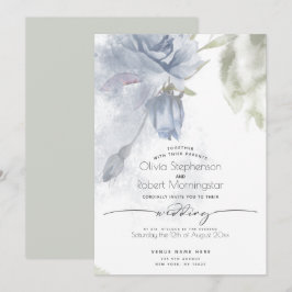 BRÖLLOP | Boho Watercolor Dusty Blue Ro Inbjudningar