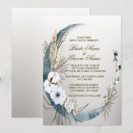 Bröllop Boho White Orchid Flowers Blue Måne Party Inbjudningar