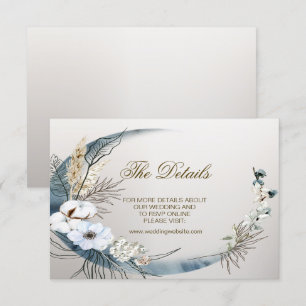 Bröllop Boho White Orchid Flowers Blue Måne Party Tilläggskort