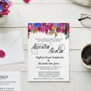 Bröllop Bold Boho Flower Nuestra Boda Inbjudningar