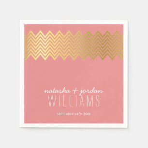 BRÖLLOP BORD DECOR chevron mönster guld korall Pappersservett