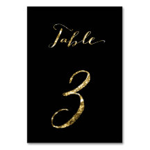 Bröllop Bordsnummer Black Gold Foil No. 3