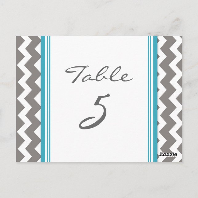 Bröllop Bordsnummer Cards Grått Teal Chevron (Baksida)