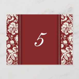 Bröllop Bordsnummer Cards Red Damask
