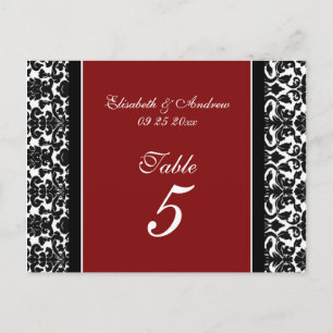 Bröllop Bordsnummer Cards Red Damask