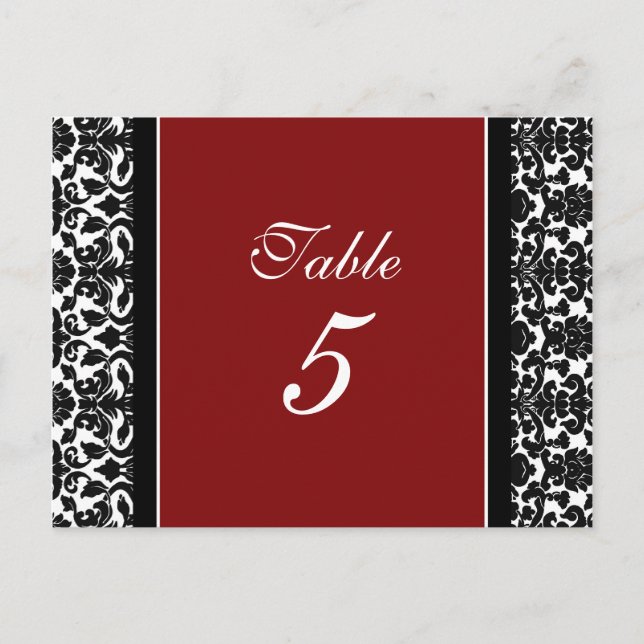 Bröllop Bordsnummer Cards Red Damask (Framsida)