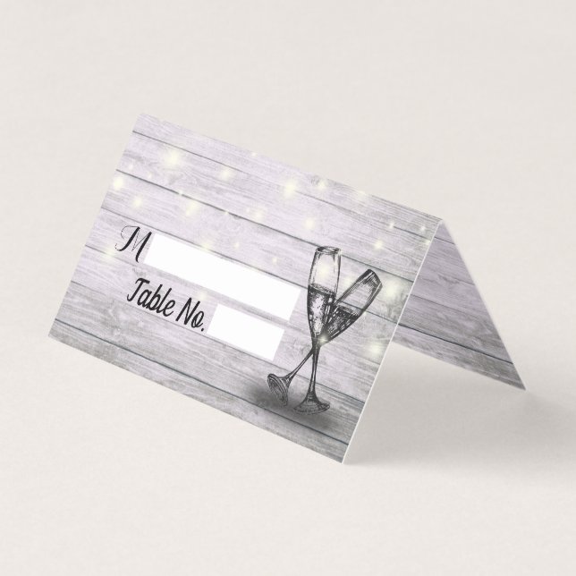 Bröllop Bordsnummer Escort Champagne Glass Wood Kort (Framsida)