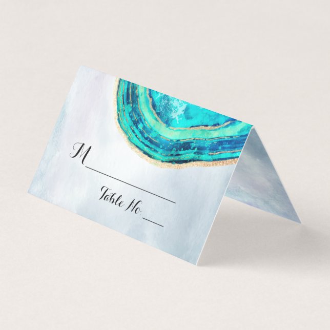 Bröllop Bordsnummer Escort Teal Guld Agate Geode Kort (Framsida)