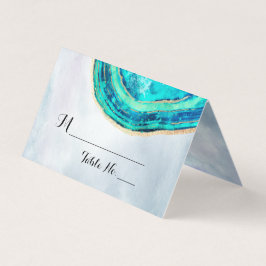 Bröllop Bordsnummer Escort Teal Guld Agate Geode Kort