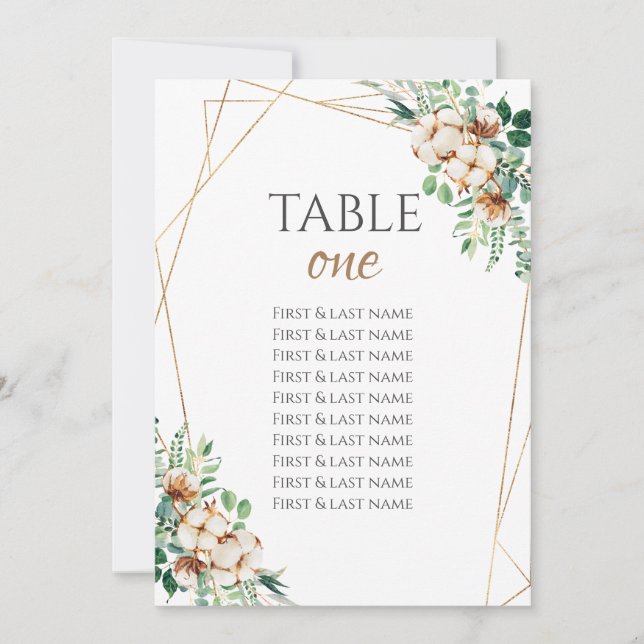 Bröllop Bordsnummer Eucalyptus och bomull (Framsida)