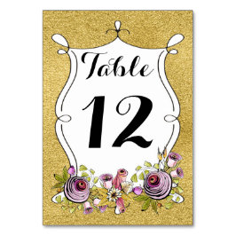 Bröllop Bordsnummer, FAUX Gold Foil, Flowers Bordsnummer