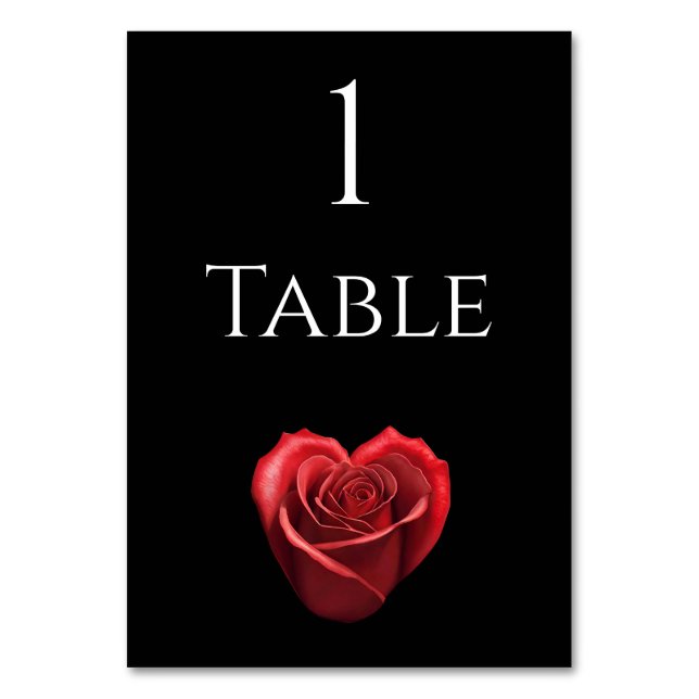 Bröllop Bordsnummer-Hjärtformade Röd ros- Bordsnummer (Framsidan)
