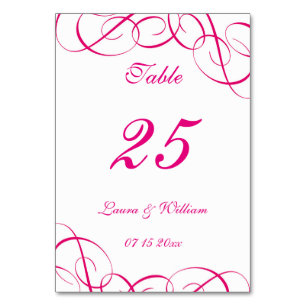 Bröllop Bordsnummer-kort Fuchsia Swirls Design Bordsnummer