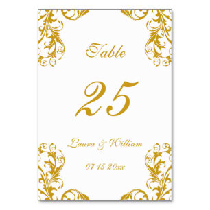 Bröllop Bordsnummer-kort Guld Damask-design Bordsnummer