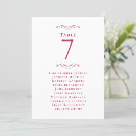 Bröllop Bordsnummer Magenta Red Guest Bord Card