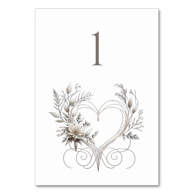 Bröllop-Bordsnummer-Modern blommor med hjärta Bordsnummer (Framsidan)