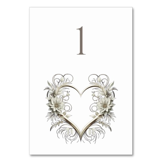 Bröllop-Bordsnummer-Modern blommor med hjärta Bordsnummer (Framsidan)