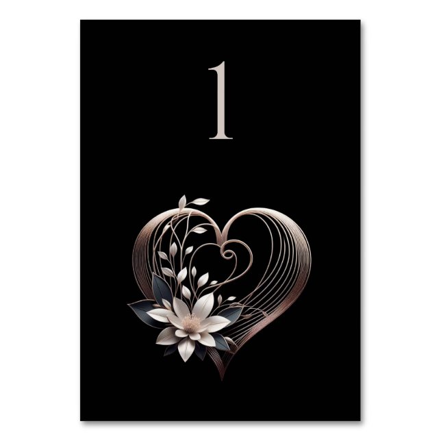 Bröllop Bordsnummer-Modern Rosa Heart med blomma Bordsnummer (Framsidan)