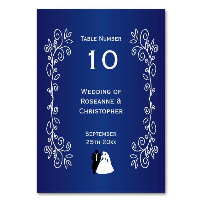 Bröllop Bordsnummer Royal Blue Bride Groom (Framsidan)