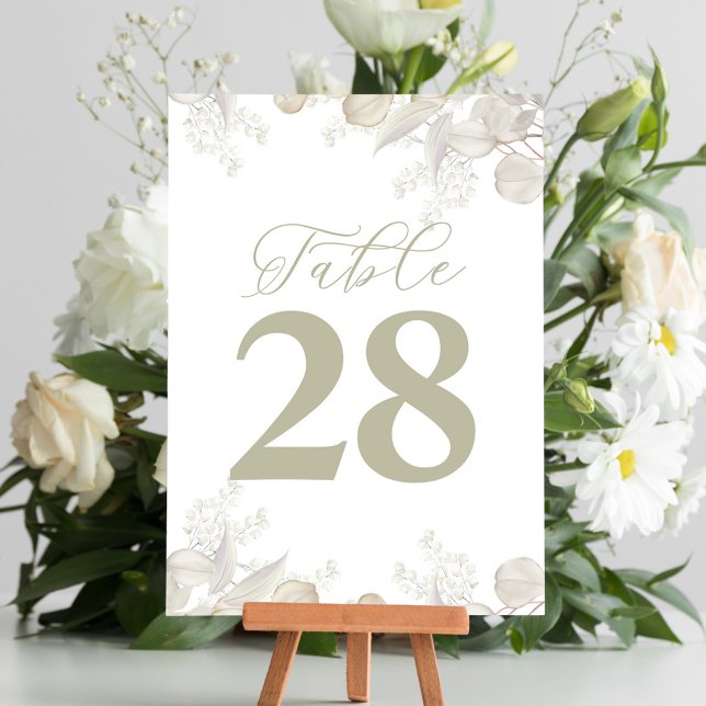 Bröllop Bordsnummer Sage Grönt Greenery (Wedding sage green table number with calligraphy script. )