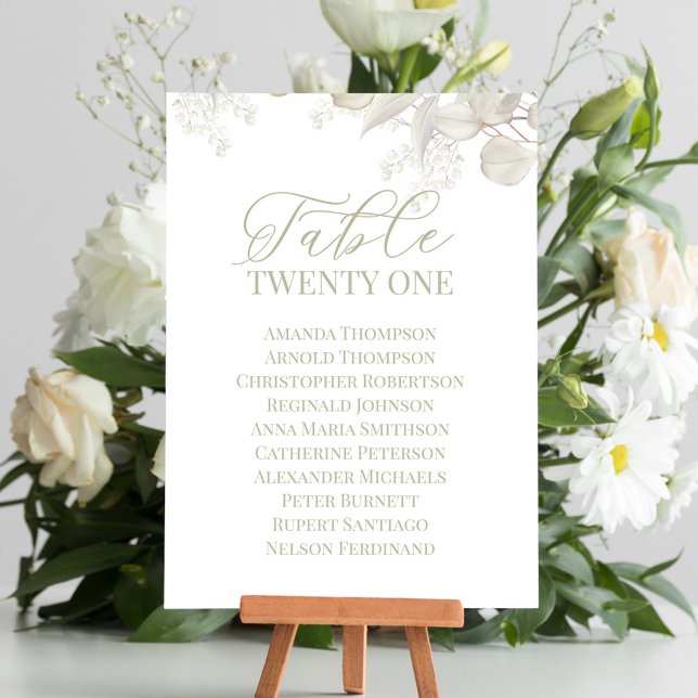 Bröllop Bordsnummer Sage Grönt Greenery (Wedding sage green table number with calligraphy script. )