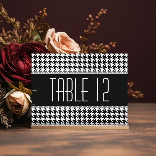 Bröllop Bordsnummer Sign HOUNDSTOOTH (Black Modern Wedding - Reserved table Sign)