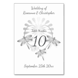 Bröllop Bordsnummer Silver Dragonflies Heart