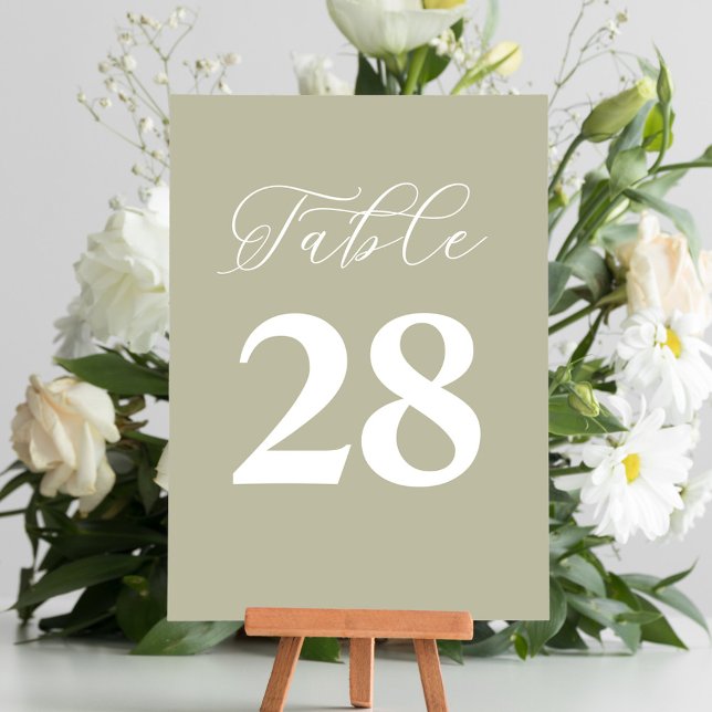 Bröllop Bordsnummer Simple Sage Grönt (Wedding sage green table number with calligraphy script. )