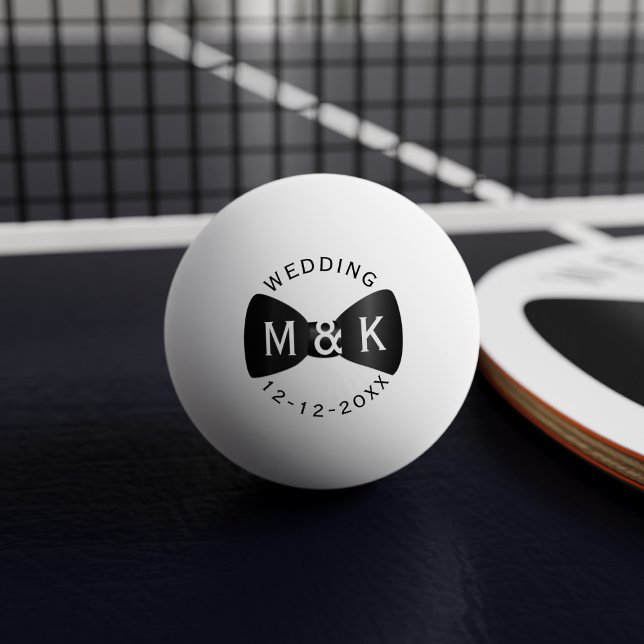 Bröllop Bow Tie Monogrammed Ping Pong Boll (Perfect ping pong ball for your wedding favors. Just add your initials and wedding date)