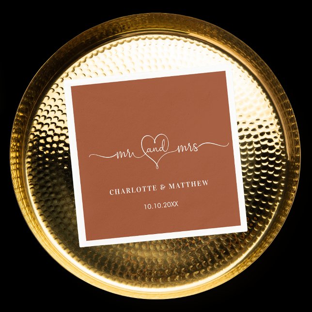 Bröllop brände orange mr Hjärtskript enkelt Pappersservett (Skapare uppladdad)