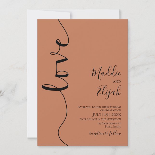 Bröllop, Bränt Orange, Elegant, Enkel, Typografi Inbjudningar (Framsida)