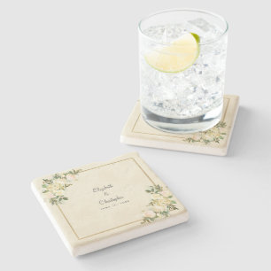 Bröllop Bride and Groom Elegant Ro Blommigt Ecru Stenunderlägg