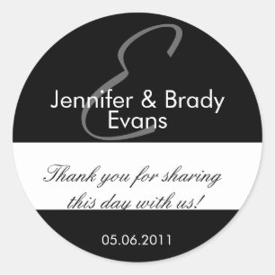 Bröllop Bride and Groom Monogram E Favor Sticker Runt Klistermärke