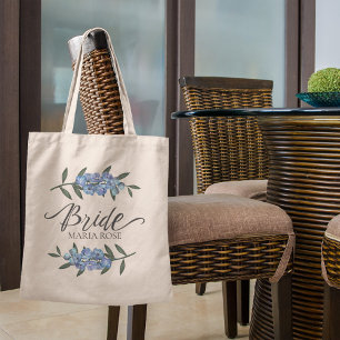 Bröllop Bride Blue Botanical Blommigt Personlig Tygkasse