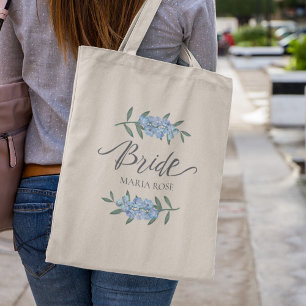 Bröllop Bride Blue Botanical Blommigt Personlig Tygkasse