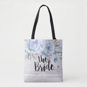 Bröllop Bride Boho Flowers Feathers Rustic Wood Tygkasse