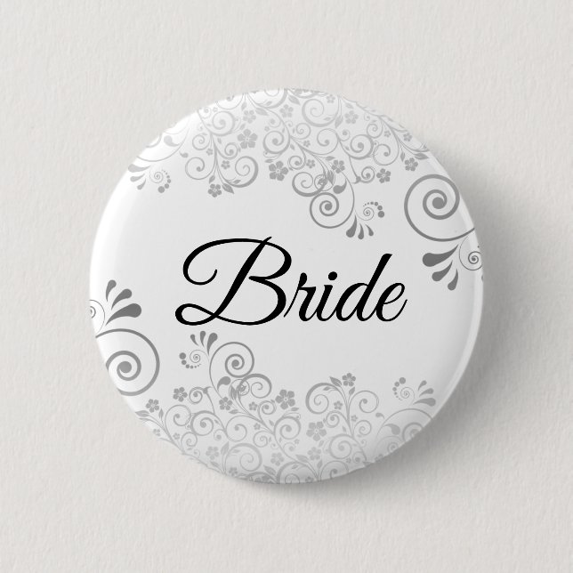 Bröllop Bride Button Silver Blommigt Ornate Filigr Knapp (Framsida)