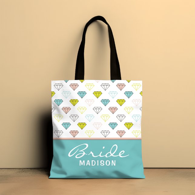 Bröllop Bride Diamond Chic Modern Personlig Tygkasse (Skapare uppladdad)