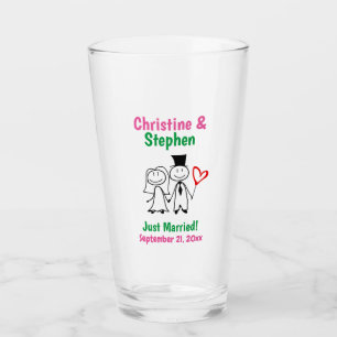Bröllop Bride Groom Cute Tecknad Stick par Pint Glaskopp